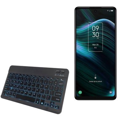 BoxWave Keyboard Compatible with TCL Stylus 5G - SlimKeys Bluetooth Keyboard - with Backlight, Portable Slim LED 7 Colors - Jet Black