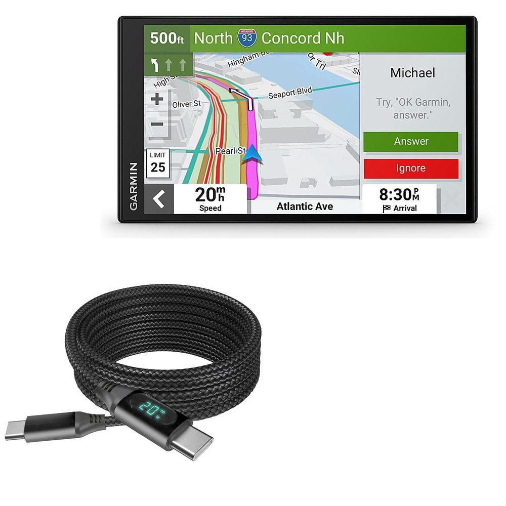 BoxWave Cable Compatible with Garmin DriveSmart 76 - PowerDisplay PD Cable (6ft) - USB-C to USB-C (100W), LED Wattage Info Extra Long Braided Nylon - Jet Black