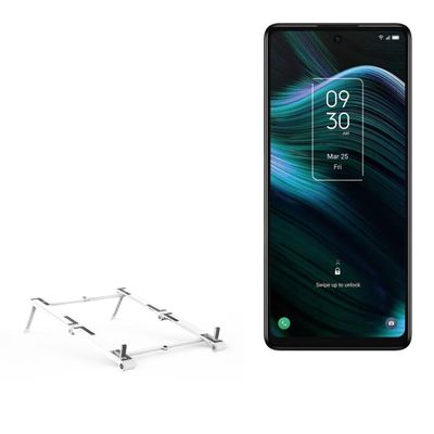 BoxWave Stand and Mount Compatible with TCL Stylus 5G - Pocket Aluminum Stand 3-in-1, Portable Multi Angle Viewing Riser - Metallic Silver