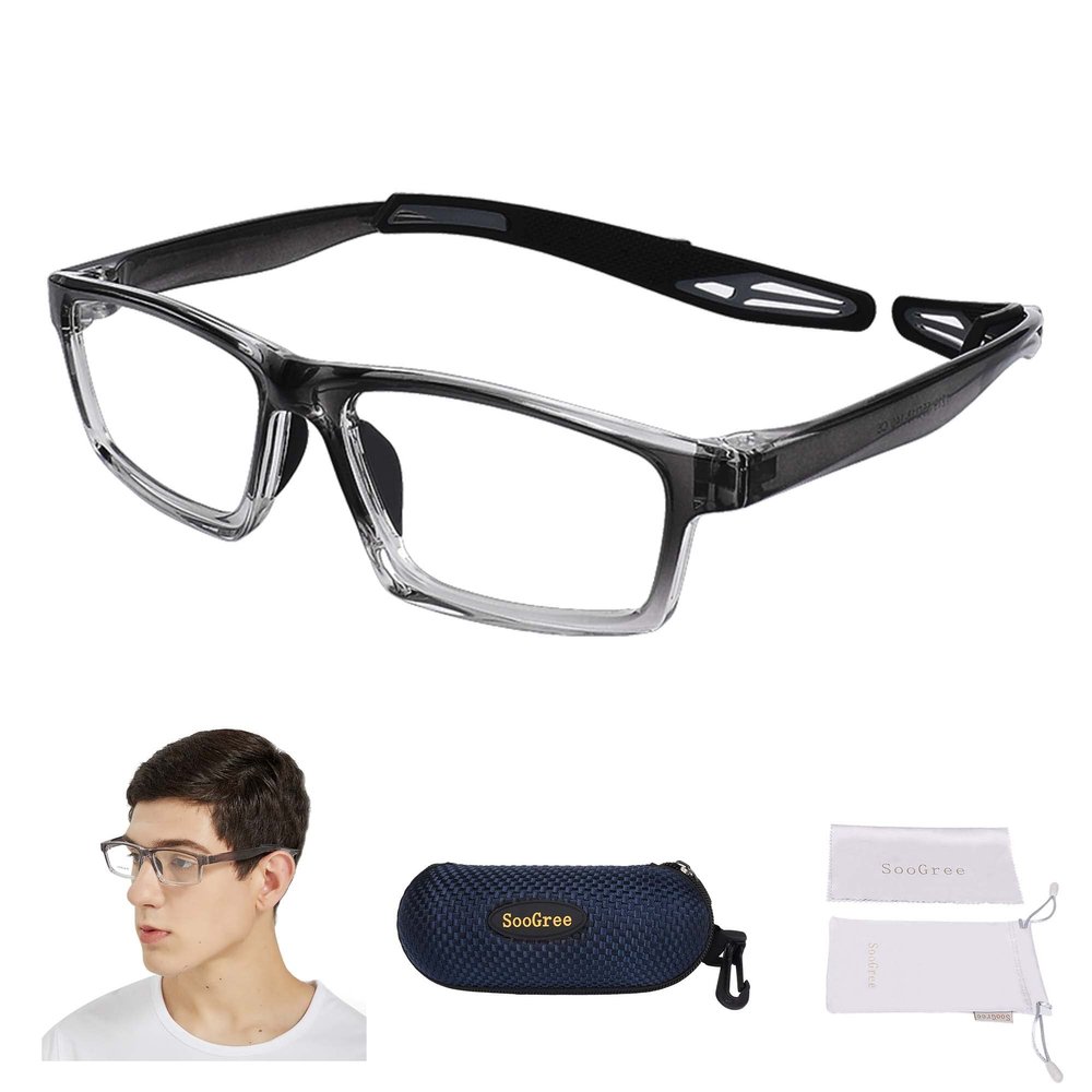 SooGree Sports Goggles Glasses Football Soccer Safety Glasses Goggles Adjustable Strap Interchangeable Temples for Men Youth (1219 Progressive Gray)