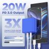 Essri 40W Gan Dual USB C Charger Block 2-Pack,PD 3.0 Fast Charging Wall Plug Power Adapter with Dual Type C Ports for iPhone 16/15/14/13/12 Pro Max,iPad Pro/Air/Mini,Galaxy S25 / S24,Blue view 2