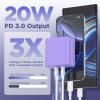 Essri 40W Gan Dual USB C Charger Block 2-Pack,PD 3.0 Fast Charging Wall Plug Power Adapter with Dual Type C Ports for iPhone 16/15/14/13/12 Pro Max,iPad Pro/Air/Mini,Galaxy S25 / S24,Purple view 2