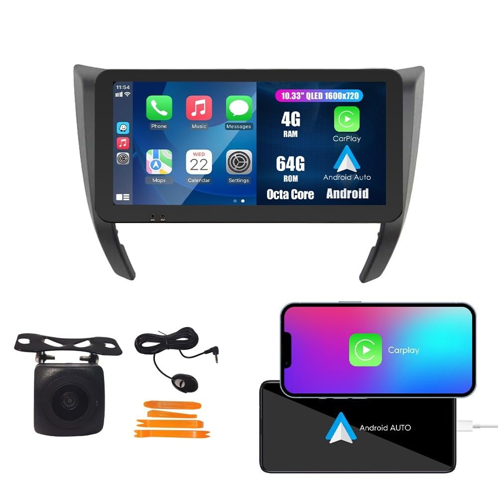 Car CarPlay Android Auto Navigation Stereo GPS Radio Camera Display 10.33" QLED Touchscreen Headunit Tablet Pad Media Player for Nissan Np300 Navara 2015-2025, if Applicable Octa Core 4G+64G