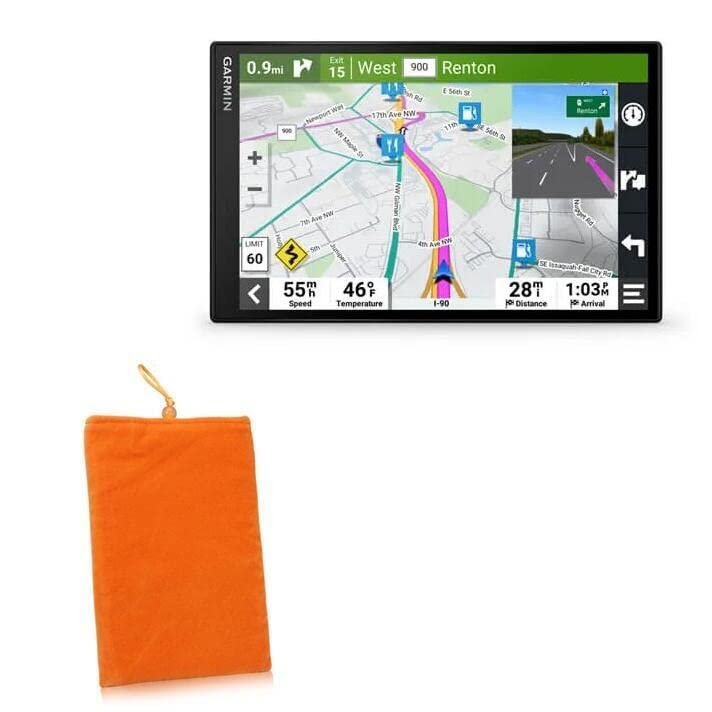 BoxWave Case Compatible with Garmin DriveSmart 86 - Velvet Pouch, Soft Velour Fabric Bag Sleeve with Drawstring - Bold Orange