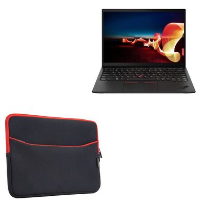 BoxWave Case Compatible with Lenovo ThinkPad X1 Nano (20UN) - SoftSuit with Pocket, Soft Pouch Neoprene Cover Sleeve Zipper Pocket - Jet Black with Red Trim