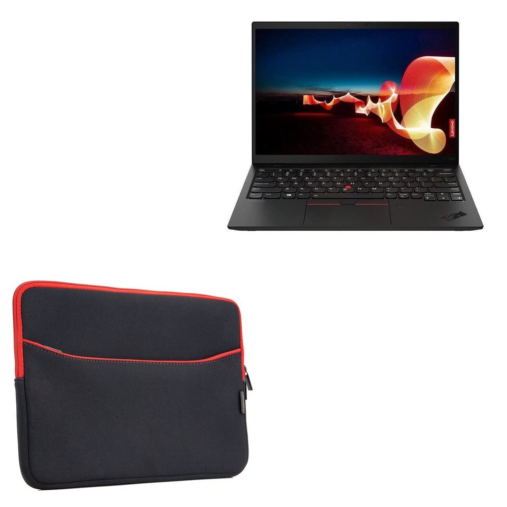 BoxWave Case Compatible with Lenovo ThinkPad X1 Nano (20UN) - SoftSuit with Pocket, Soft Pouch Neoprene Cover Sleeve Zipper Pocket - Jet Black with Red Trim