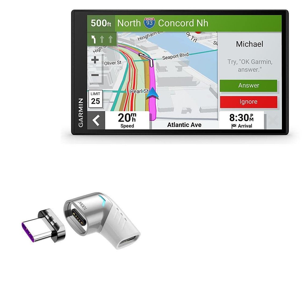 BoxWave Adapter Compatible with Garmin DriveSmart 76 - MagnetoSnap PD Angle Adapter, Magnetic Charging Connector Device Saver - Metallic Silver