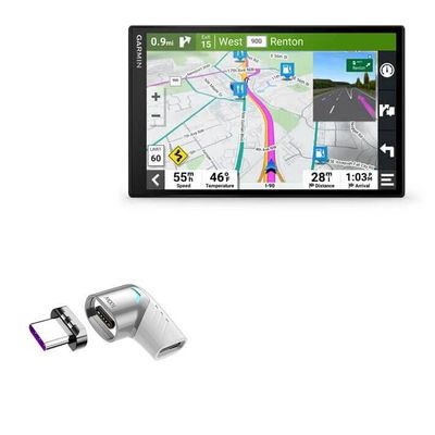 BoxWave Adapter Compatible with Garmin DriveSmart 86 - MagnetoSnap PD Angle Adapter, Magnetic Charging Connector Device Saver - Metallic Silver