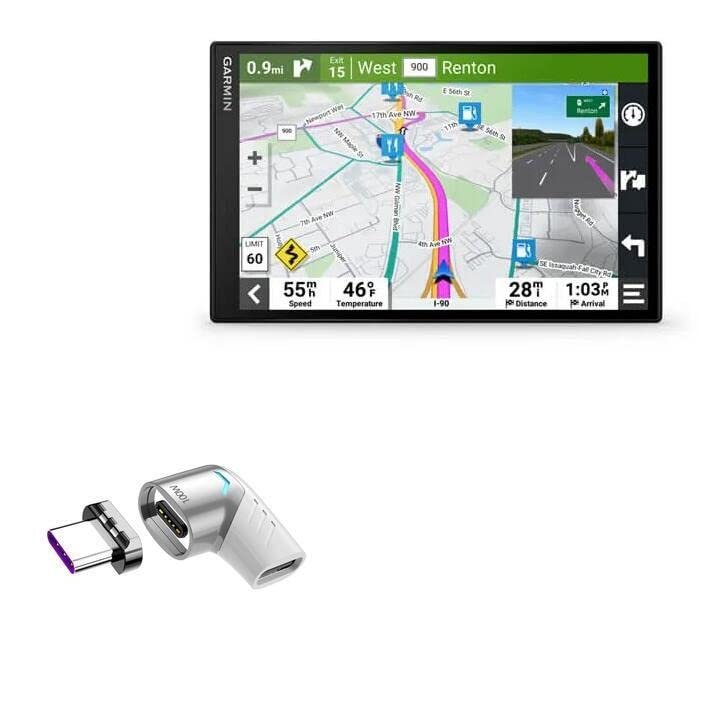 BoxWave Adapter Compatible with Garmin DriveSmart 86 - MagnetoSnap PD Angle Adapter, Magnetic Charging Connector Device Saver - Metallic Silver
