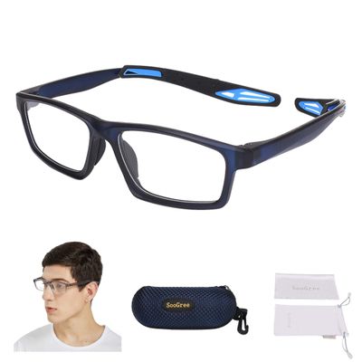 SooGree Sports Goggles Glasses Football Soccer Safety Glasses Goggles Adjustable Strap Interchangeable Temples for Men Youth (1219 Black Blue)