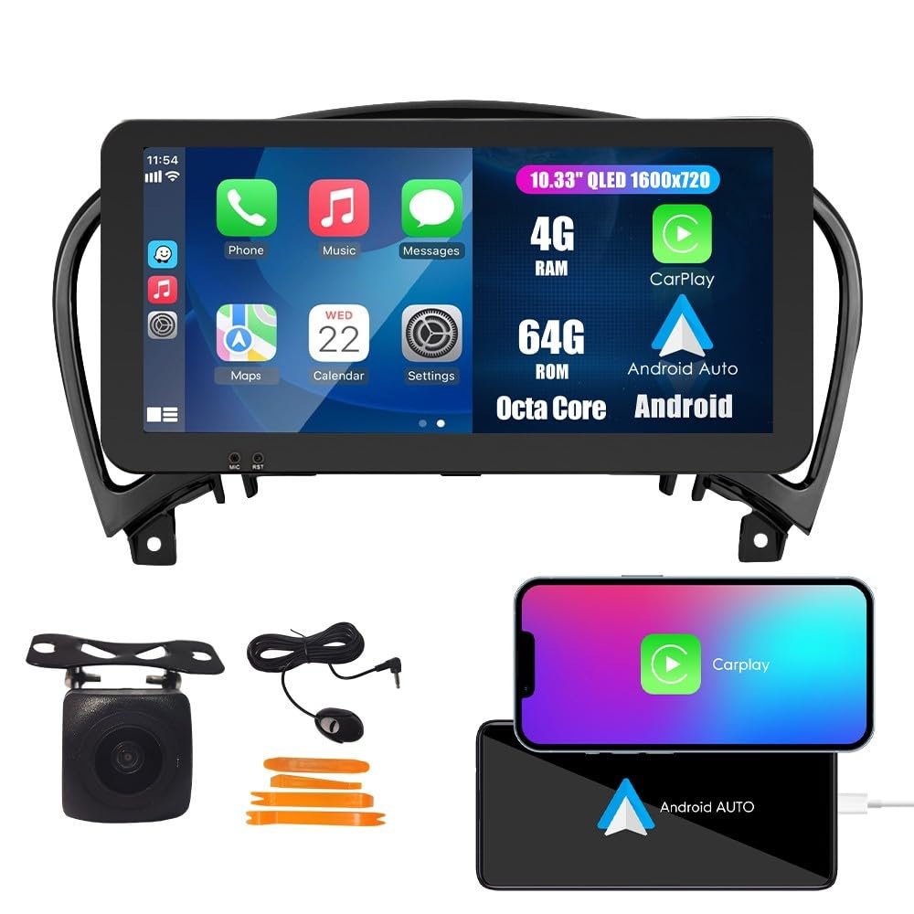 Car CarPlay Android Auto Navigation Stereo GPS Radio Display 10.33" QLED Touchscreen Headunit Tablet Pad Media Player for Nissan Juke 2011-2017, if Applicable Octa Core 4G+64G