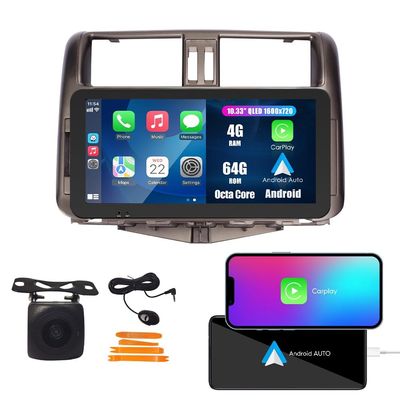 CarPlay Android Auto Navigation Stereo GPS Radio Reverse Camera Display 10.33" QLED Touchscreen Headunit Tablet Pad Media Player For Toyota Land Cruiser Prado 2009-2013, if Applicable Octa Core 4G+64G
