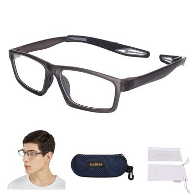 SooGree Sports Goggles Glasses Football Soccer Safety Glasses Goggles Adjustable Strap Interchangeable Temples for Men Youth (1219 Transparent Gray)