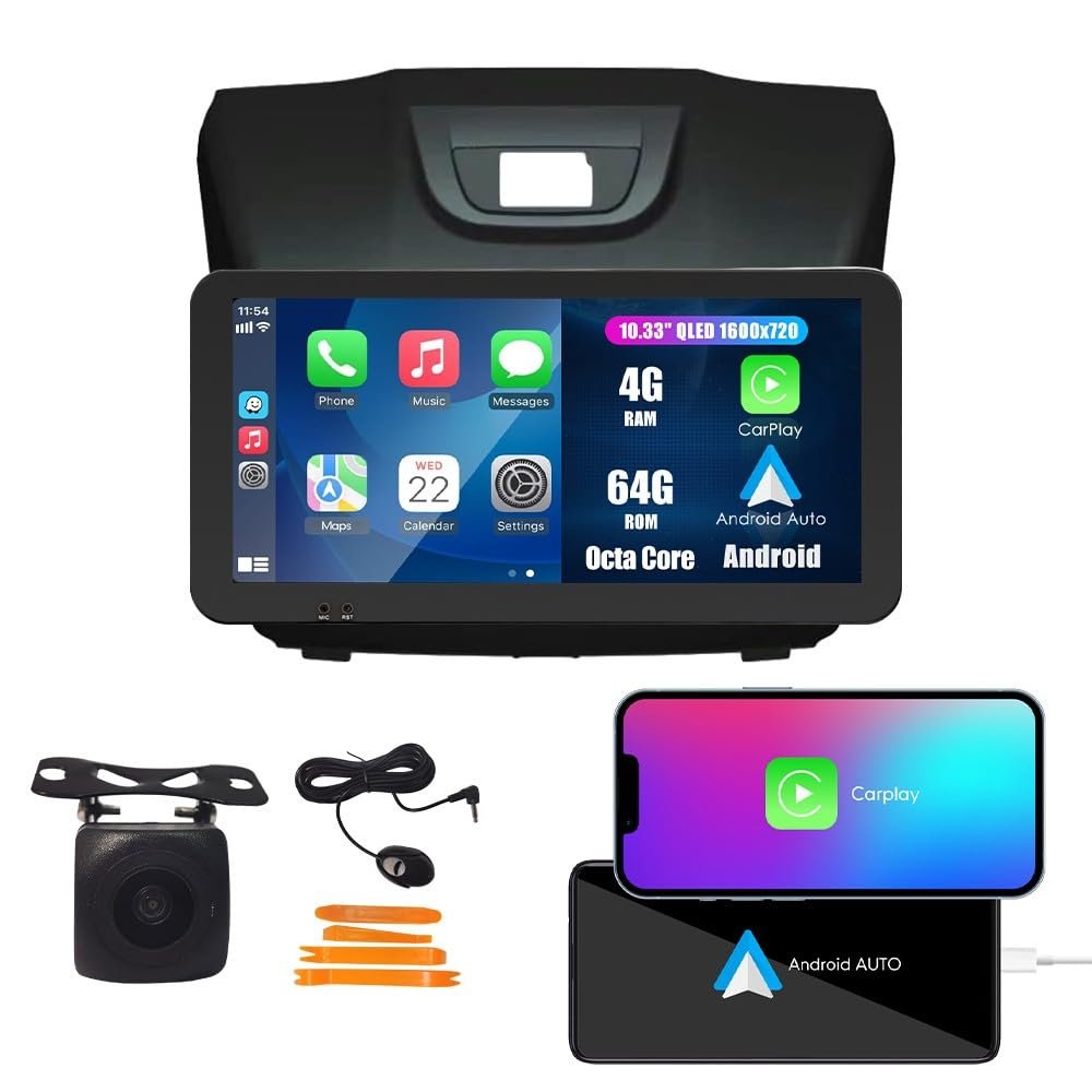 Car CarPlay Android Auto Navigation Stereo GPS Radio Camera Display 10.33" QLED Touchscreen Headunit Tablet Pad Media Player for Isuzu D-Max 2015-2019 / Mu-X 2015-2017, if Applicable Octa Core 4G+64G