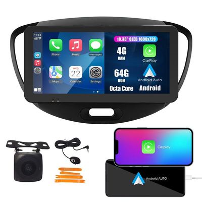 Kunfine Car CarPlay Android Auto Navigation Stereo GPS Radio Reverse Camera Display 10.33" QLED Touchscreen Headunit Tablet Pad Media Player for Hyundai I10 2008-2012, if Applicable Octa Core 4G+64G