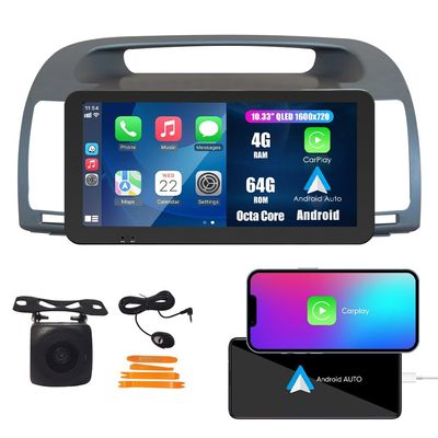 CarPlay Android Auto Navigation Stereo GPS Radio Reverse Camera Display 10.33" QLED Touchscreen Headunit Tablet Pad Media Player for Toyota Camry 2002-2006 Grey, if Applicable Octa Core 4G+64G