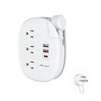 Alitayee 20W USB C Power Strip with 3 Outlets and USB C Fast Charging for iPhone, QC 3.0 Charger, Flat Plug and 3ft Wrapped Around Extension Cord for Cruise Travel Home Office Dorm
