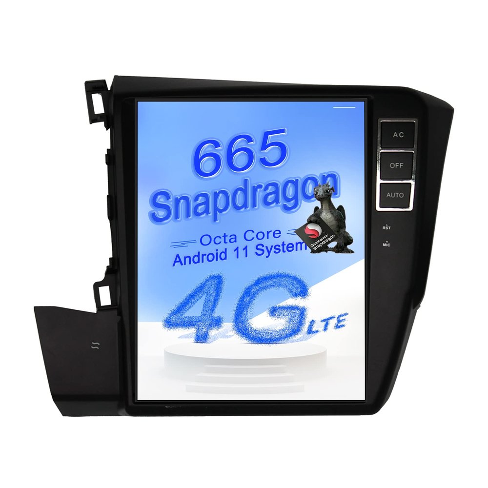 ZWNAV Qualcomm Android 11 Car Radio Upgrade for Honda Civic 2012-2015 Stereo Replacement Tesla Style Touch Screen Audio Multimedia Player GPS Navigation Unit