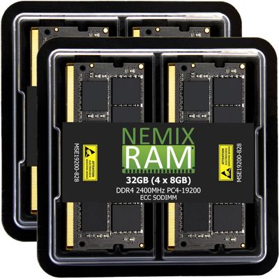 NEMIX RAM 32GB (4X8GB) DDR4 2400MHZ PC4-19200 2Rx8 1.2V CL17 260-PIN ECC SODIMM KIT