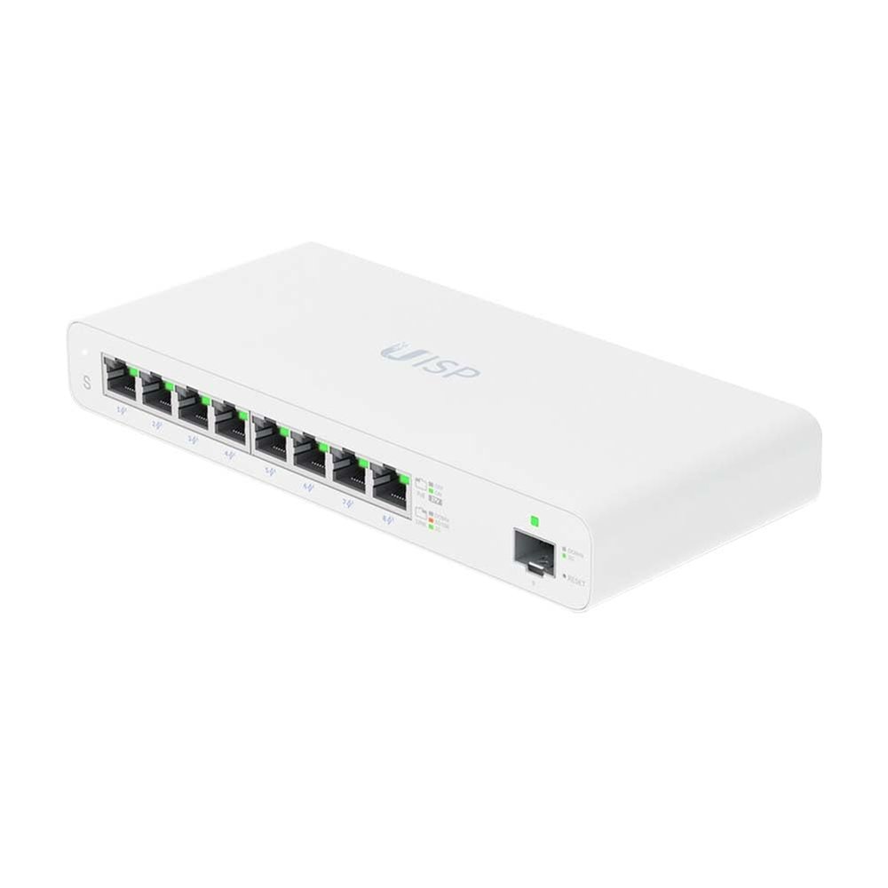 Ubiquiti UISP-S Gigabit PoE Switch for WISP MicroPoP Applications, 8 x GbE RJ45 Ports, 1 x 1G SFP Port, Fanless Thermal Cooling, Silent Operation, White