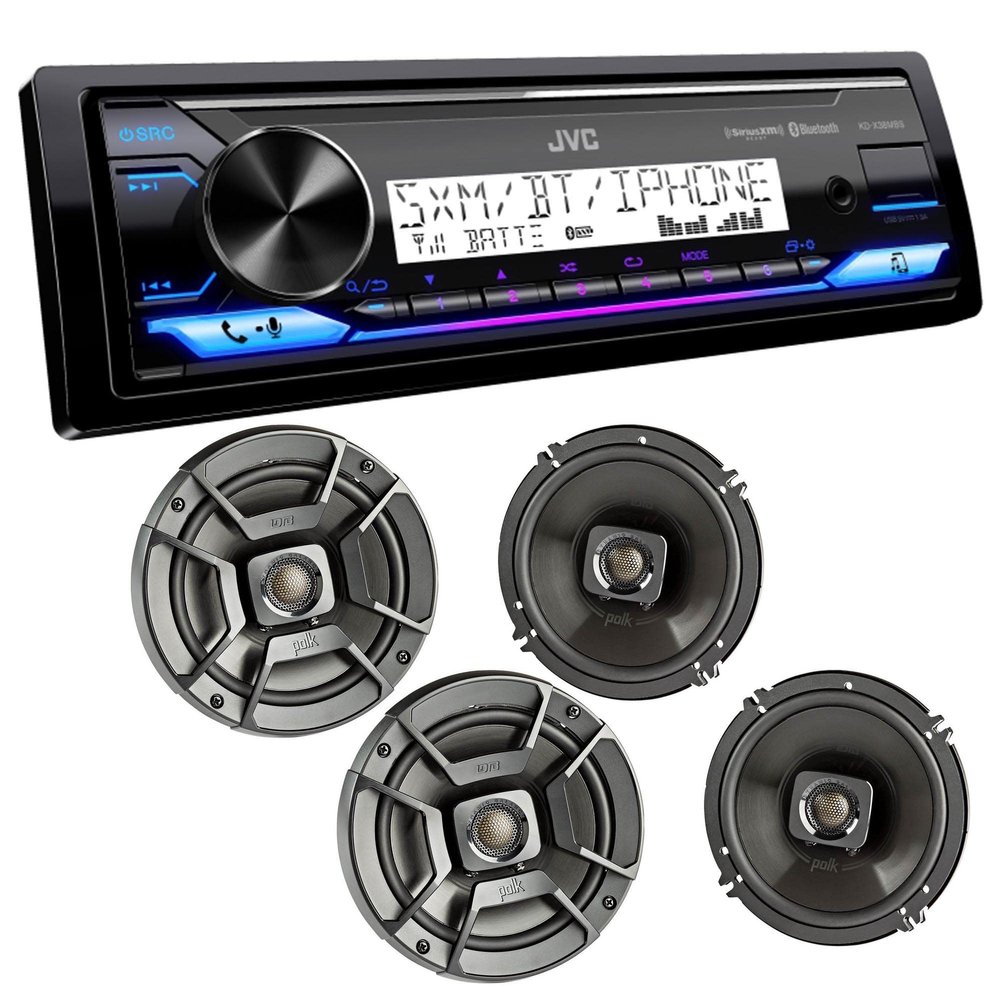 JVC KD-X38MBS Marine Digital Media Receiver with Bluetooth, USB, SiriusXM Ready, Conformal Coated PCB with 2 Pairs Polk DB652 6.5" Marine Speakers