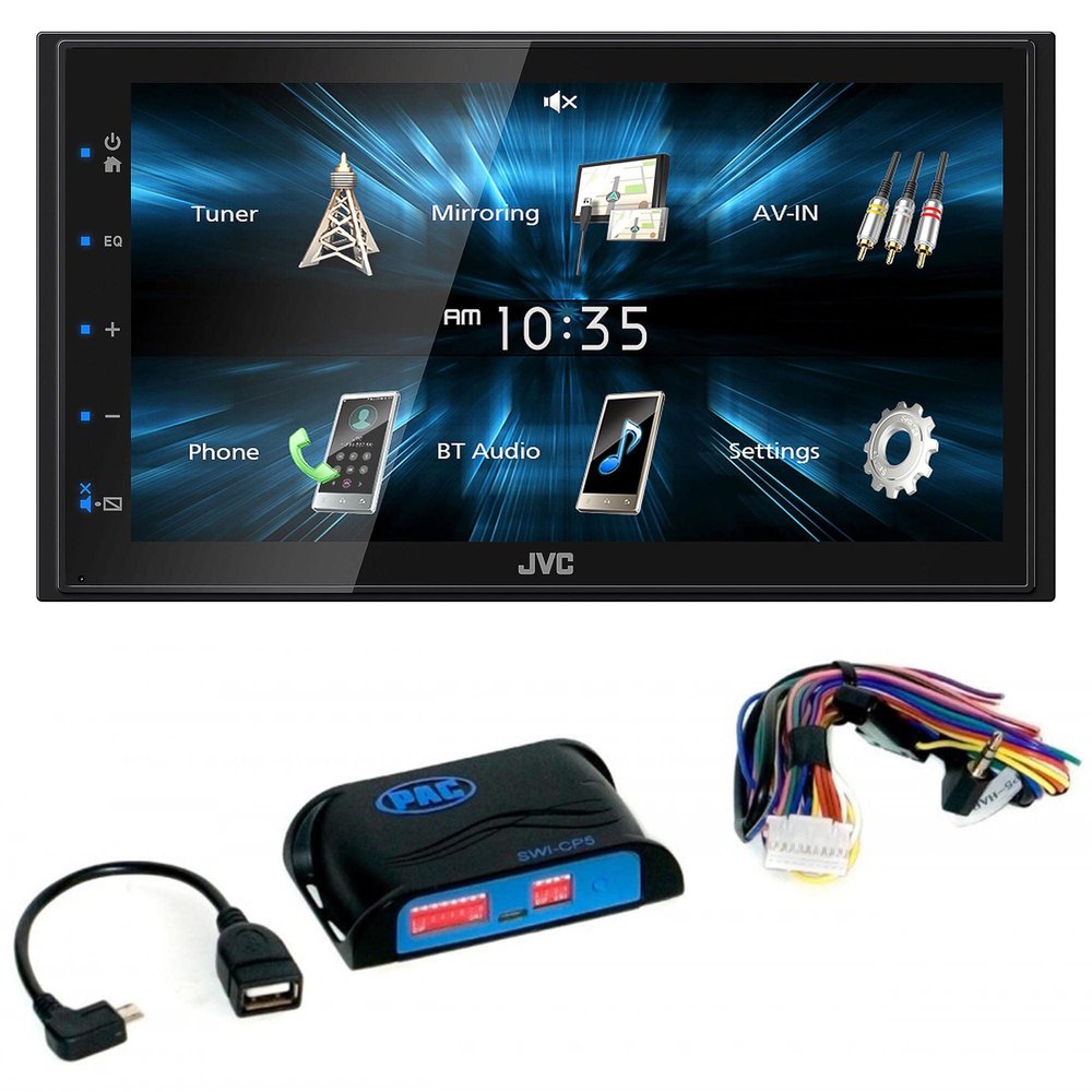 JVC KW-M150BT Digital Media Receiver Featuring 6.8" WVGA Capacitive Monitor with PAC SWI-CP5 Steering Wheel Interface