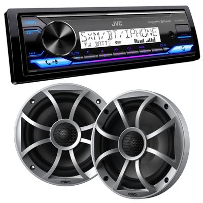 JVC KD-X38MBS Marine Digital Media Receiver with Bluetooth, USB, SiriusXM Ready, Conformal Coated PCB with 1 Pair Wet Sounds RECON6-S 6.5" Marine Coax Speakers