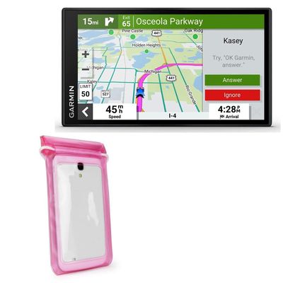 BoxWave Case Compatible with Garmin DriveSmart 66 - AquaProof Pouch, Triple Sealed Waterproof Carrying Pouch Lanyard - Pink