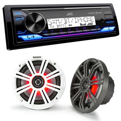 JVC KD-X38MBS Marine Digital Media Receiver with Bluetooth, USB, SiriusXM Ready, Conformal Coated PCB with 1 Pair KM654L 6.5" Marine Coax Speakers w/RGB Lighting