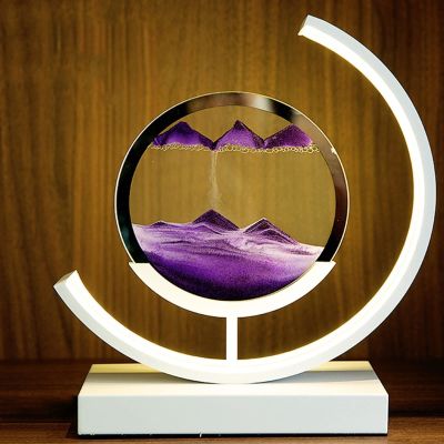 ORPAGU Hourglass Table LampMoving Sand Art Picture 3D Glass Deep Sea Sandscape Flowing Sand Frame Desktop Ornaments Quicksand Painting (Color : Purple, Size : 29x26cm)
