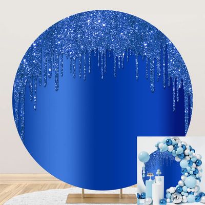 OERJU 6.5x6.5ft Royal Blue Glitter Round Backdrop Luxurious Blue Sequins Deluxe Drippy Photography Background Circle Backdrop Cover for Birthday Baby Shower Party Decoration Photo Booth Props