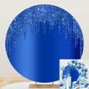 OERJU 6.5x6.5ft Royal Blue Glitter Round Backdrop Luxurious Blue Sequins Deluxe Drippy Photography Background Circle Backdrop Cover for Birthday Baby Shower Party Decoration Photo Booth Props view 1