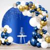 OERJU 6.5x6.5ft Royal Blue Glitter Round Backdrop Luxurious Blue Sequins Deluxe Drippy Photography Background Circle Backdrop Cover for Birthday Baby Shower Party Decoration Photo Booth Props view 3