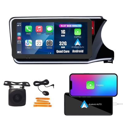 Kunfine CarPlay Android Auto Navigation Stereo GPS Radio Reverse Camera Display 10.33" QLED Touchscreen Headunit Tablet Pad Media Player for Honda City 2014-2017RHD, if Applicable Quad Core 1G+32G