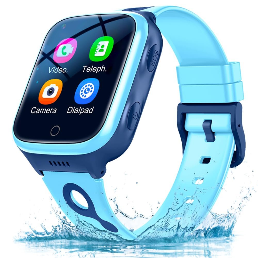 4G Kids Smart Watch for Boys Girls with GPS Video Call SOS Emergency Alarm Voice Message Waterproof Child Tracker Watch Phone Real-Time Tracking Geo-Fence Pedometer Anti-Lost 3-15 Birthday Gifts