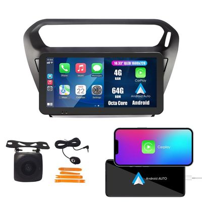 Kunfine Car CarPlay Android Auto Navigation Stereo GPS Radio Camera Display 10.33" QLED Touchscreen Headunit Tablet Media Player for Peugeot 301 2013-2025, if Applicable Octa Core 4G+64G Matte Black