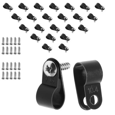 Suiwotin 120pcs 3/8 Inch R-Type Cable Clamps, Nylon Wire Cable Clips with M4 Screws, Screw Mounting Cord Fastener Clips, Wire Conduit Clamp for Wire Organizer (Black)
