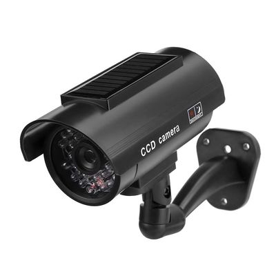 Fake Security Camera, Solar Powered Fake Surveillance Camera with Flash LED Dummy Simulated CCTV Camera, Indoor Outdoor Use Good for Home/Office/Shop/Garage, Black