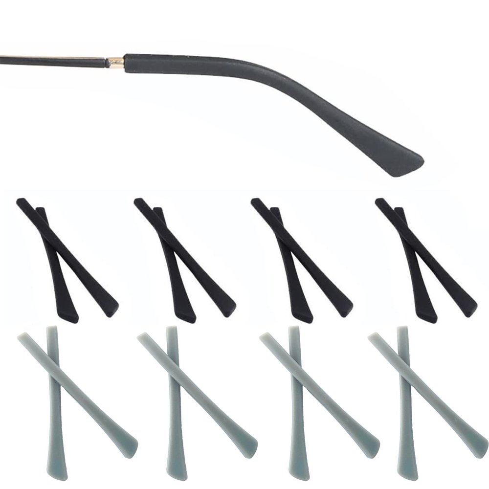 OPUGIT 8 Pairs Eyeglass Replacement Temples, Silicone Eyeglass End Tips Ear Sock Pieces Tube Sleeve for Thin Metal Eyeglass Legs,Black/Grey