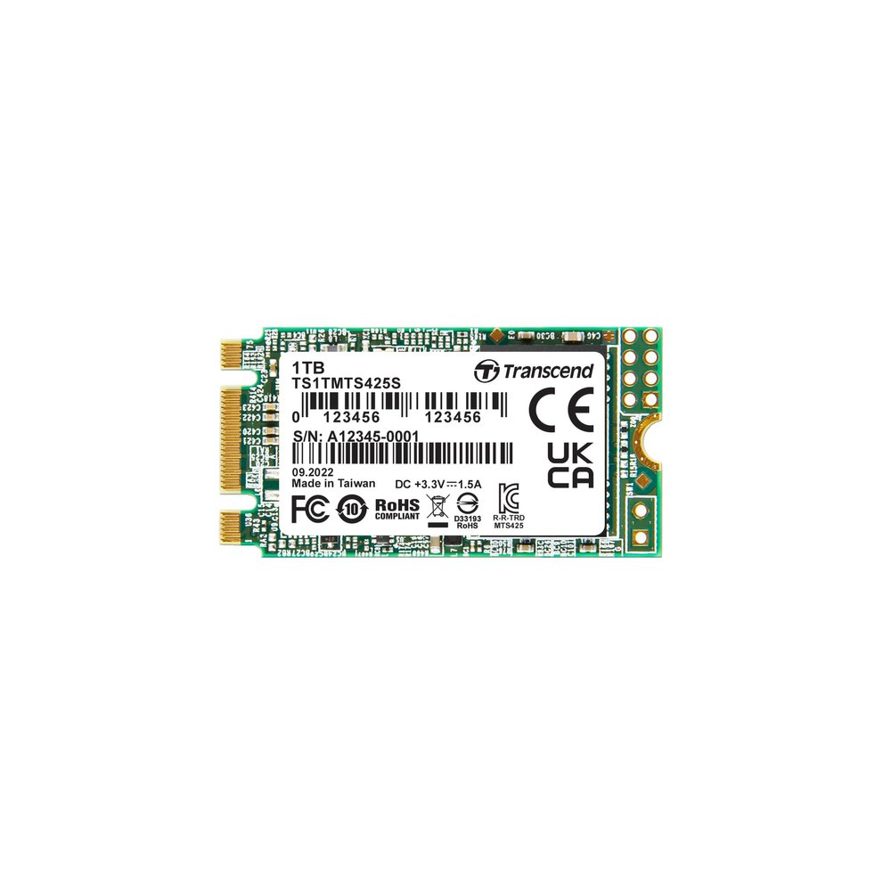 Transcend MTS425 M.2 2242 SATA III SSD 1TB, Up to 550MB/s, Compatible with Ultrabook, Laptop, PC, Desktop, 3D TLC NAND Flash Internal Solid State Drive, LDPC Error Correction, SLC Cache, B+M Key