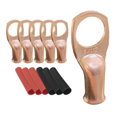 20pcs 8 AWG-1/2 Ring Battery Lugs, Copper Lugs, Battery Cable Ends, Tubular Ring Terminals, Crimp Wire Ring Lugs, Battery Terminal Connectors with Heat Shrink Tubing (20, 8 Awg - 1/2" (M12) Ring)