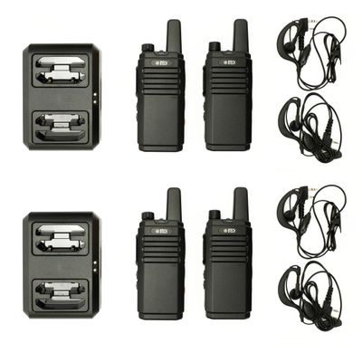 BTECH FRS-B1 4 Pack FRS Business, Adult Walkie Talkies, NOAA, High Output Two-Way Radio. Full Kit with Earpiece Kit, Holsters, Desktop Charger, Built in Flashlight, NOAA, and More