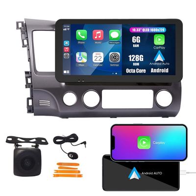 Wostoke Car CarPlay Android Auto Navigation Stereo GPS Radio Reverse Camera Display 10.33" QLED Touchscreen Headunit Tablet Pad Media Player for Honda Civic 2004-2011, if Applicable Octa Core 6G+128G