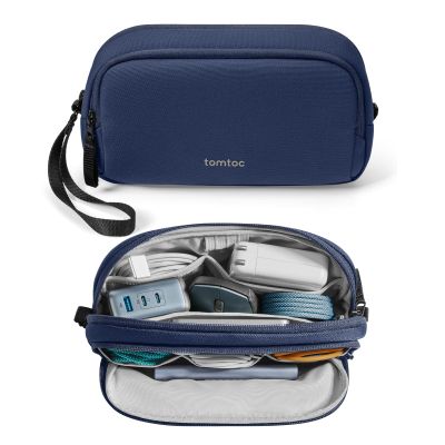 tomtoc Electronic Organizer Travel Case, Water Resistant Dual Compartment Tech Pouch Cable Organization Storage Bag for Charger, Cord, Phone, Hard Drive, Power Bank, Accessories Travel Essentials