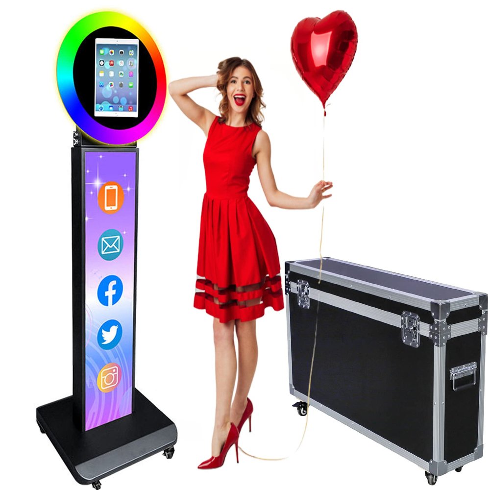ZLPOWER Portable Photo Booth Machine for iPad 10.2" 10.9" 11" 12.9" Shell Stand Selfie Photobooth with Custom Logo RGB Ring Light Remote Control and Flight Case for Parties Events Rental Wedding