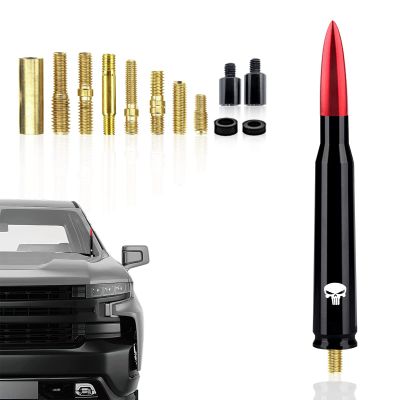 Ajxn 1 PC Car Bullet Antenna Skull, 5.4In Suitable for Ford F150 Wrangler Jeep Chevy Silverado 1500 2500 3500 HD Avalanche GMC Sierra 1500 2500 3500 Denali Heavy Duty Pickup Trucks Accessories (Red)