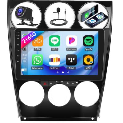 [2+64G] Car Stereo Radio for Mazda 6 Atenza 2002-2008 with Wireless Carplay&Android Auto,9 Inch Touch Screen Android 13 Car Radio with Bluetooth FM/RDS Radio WiFi GPS Navigation SWC+AHD Backup Camera