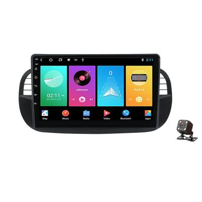 Android 11.0 Car Radio Stereo with IPS Touch Screen Multimedia Player 9''Head Unit for Fiat 500 2007-2014 Sat Nav FM Receiver with 4G GPS WiFi SWC Carplay Bluetooth DSP