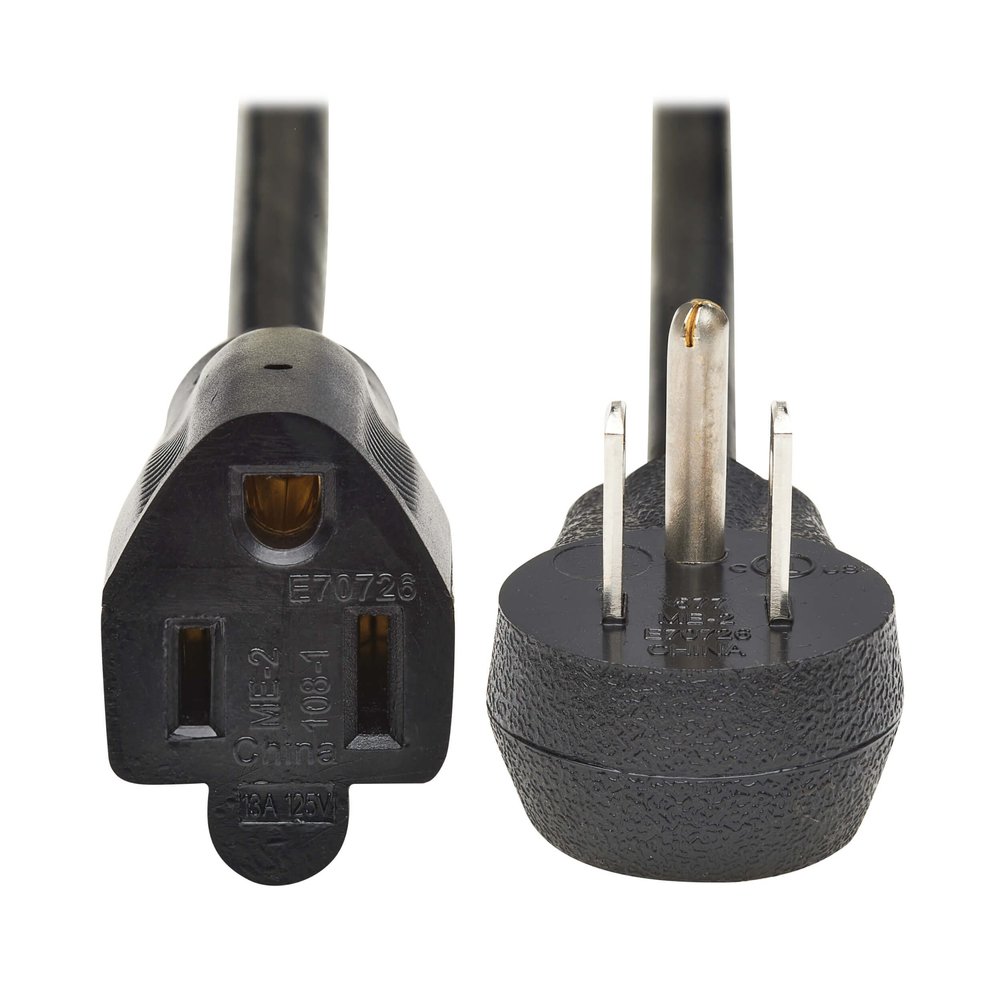 Tripp Lite Right-Angle Power Extension Cord, 15 Feet / 4.6 Meters, 13 Amps 120V, 16 AWG, NEMA 5-15P to 5-15R Plugs, Manufacturer's Warranty (P022-015-13A15D)