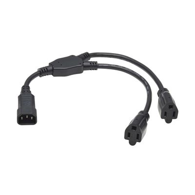 Tripp Lite Power Cord Y-Splitter, 18 inches / 45.7 Centimeters, C14 to 2X NEMA 5-15R Outlets, 13 Amps 125V, Manufacturer's Warranty (P002-18N-2R)